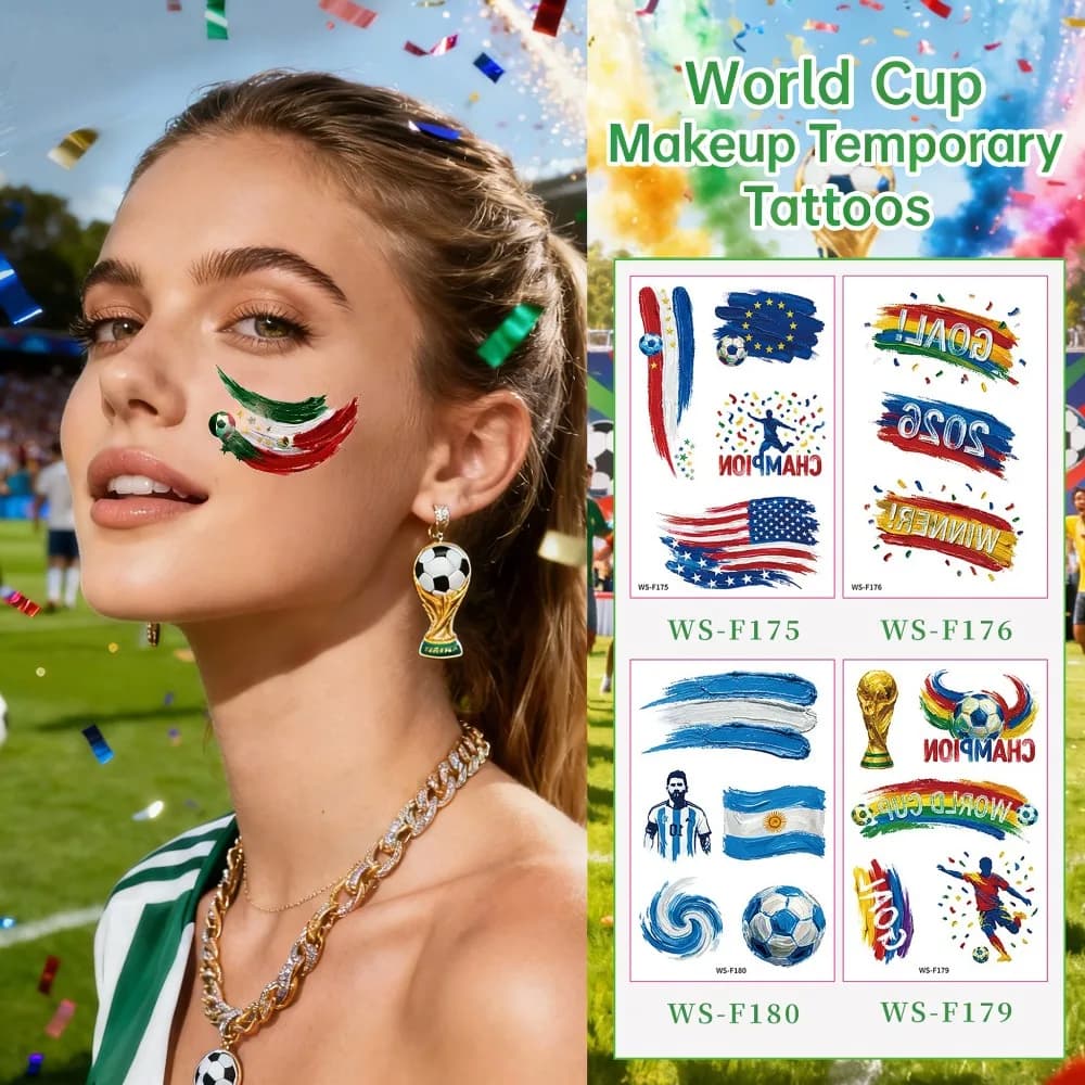 Nuovi Adesivi per Tatuaggi a Tema Calcio per Tifosi, Trucco Viso, Eventi di Club, Feste, Carte per Tatuaggi dal Look alla Moda