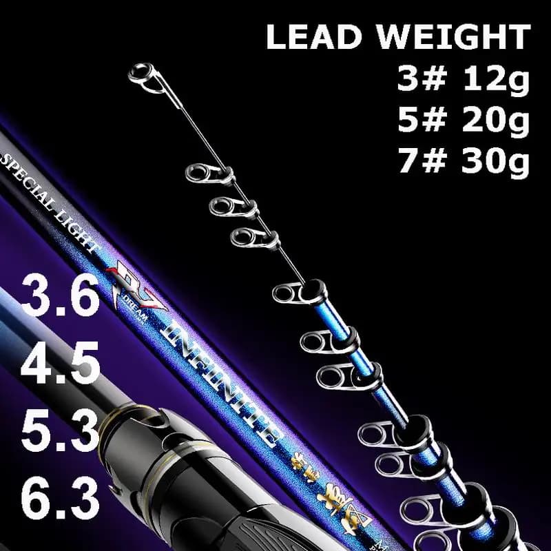ZZ211 Geegan 5000g Canna da pesca su roccia 46T Fibra di carbonio 3,6 m 4,5 m 5,3 m 6,3 m Nessuna durezza del mulinello 3 # 5 # ovvero 7 # Peso piombo 12g 20g o 30g