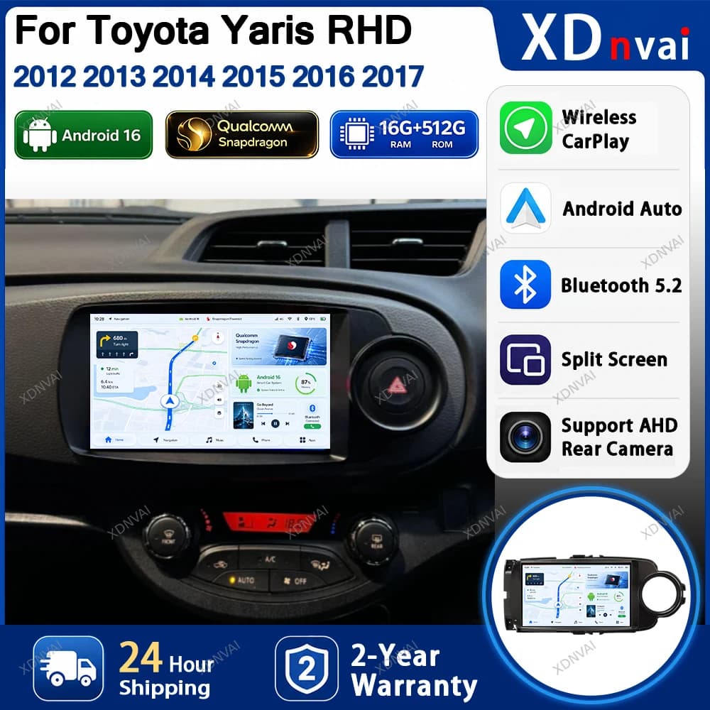 Android 16 For Toyota Yaris 2012 2013 2014 2015 2016 2017 RHD Car Radio Multimedia Navigation GPS Autoradio Stereo DSP Carplay