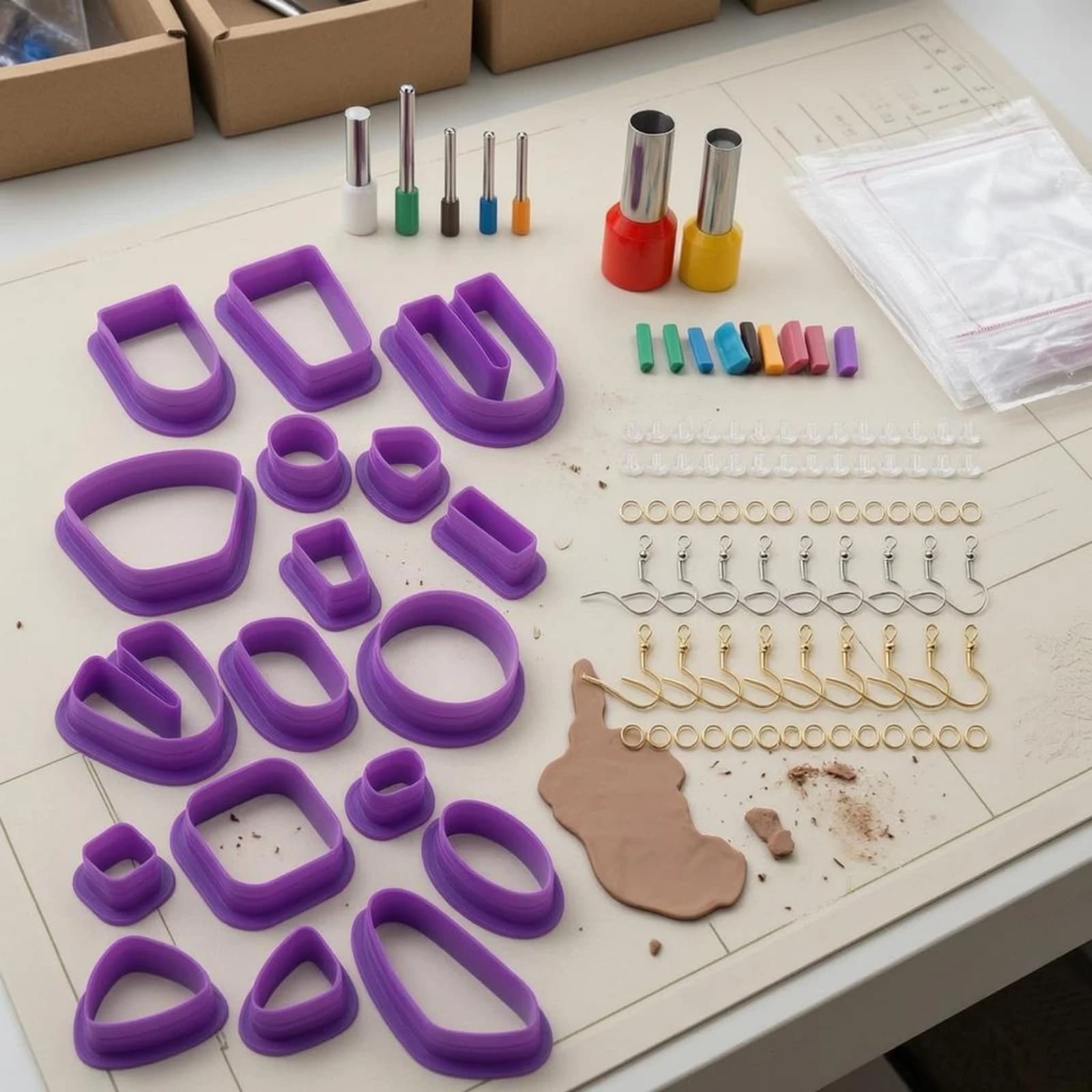 126 Pieces Clay Crafting Tool Set DIY Earring Clay Cutter Set Jewelry Making Shapers Storage Bag Craft Supply Metal and Plastic