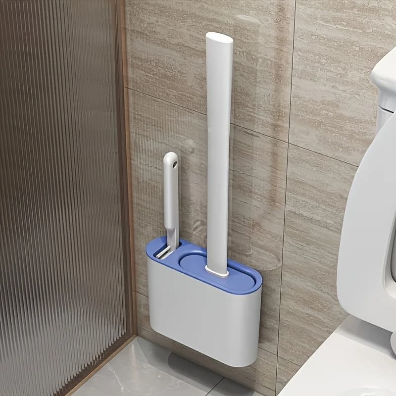Scopino per WC in silicone 3 in 1 con supporto portaoggetti a parete Design a testa piatta per bagno Cucina Easyhang Organizer Bagno Cl
