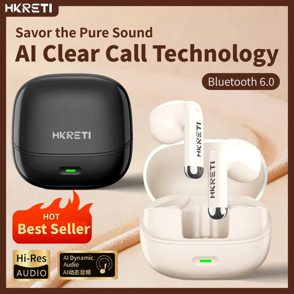 Cuffie Bluetooth Wireless HKRETI H2 Originali, Bluetooth 6.0, Impermeabili, con Cancellazione del Rumore, Audio Stereo, Compatibili con Vari Dispositivi