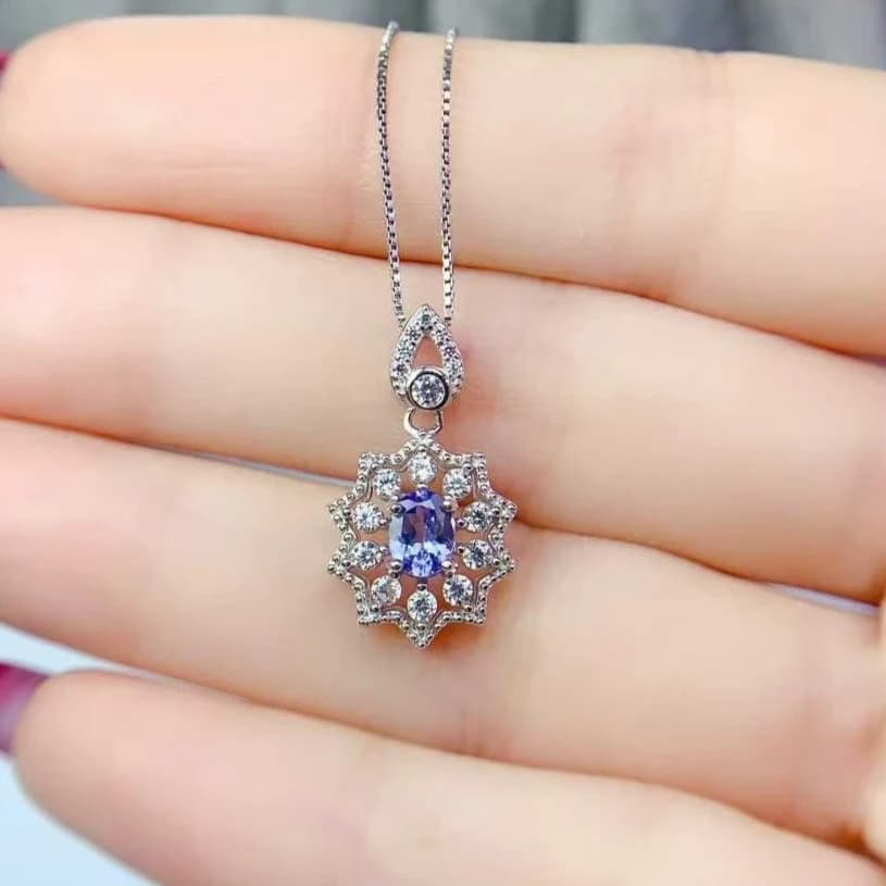 Authentic tanzanite pendant with certificate 5mm*4mm 0,4 ct, necklace with pendant in natural tanzanite, gift for wife