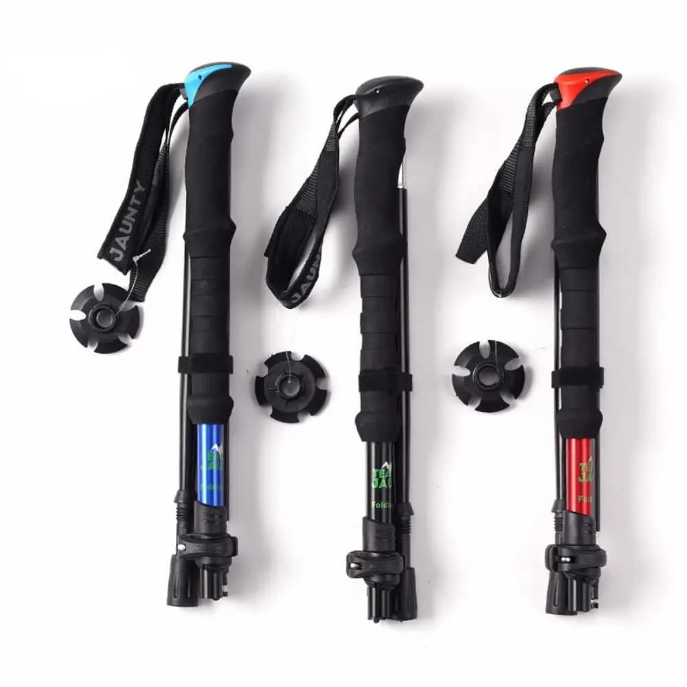 Ultralight Aluminum Outdoor Trekking Poles EVA 4 Section Walking Sticks Colorful Ultralight Wading Staff Camping