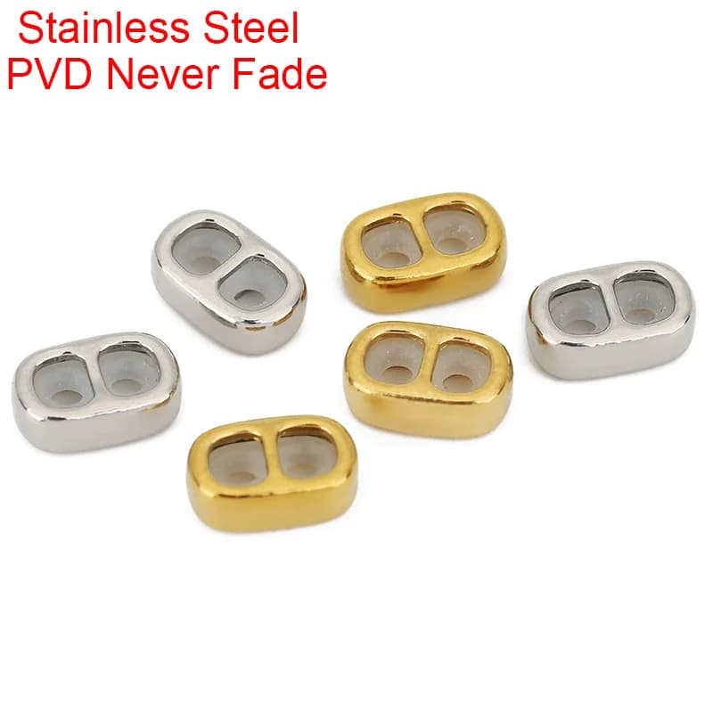 5 pezzi PVD non tramonterà mai perline con gomma siliconica 8x13mm perline distanziatrici a doppio foro per la creazione di gioielli con bracciale collana