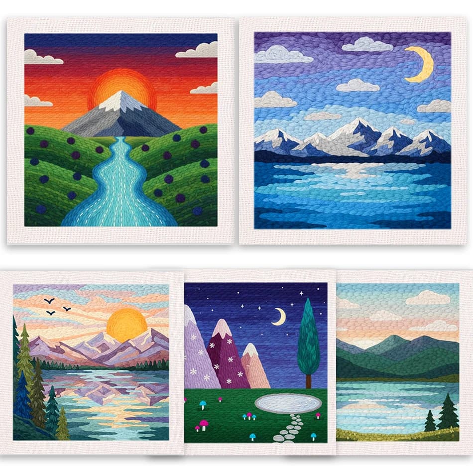 Mountain Landscape Punch Needle Embroidery Kit Easy Crafts For Adults Sunset Scenery Rug Hooking Set Diy Making Kits Art Supplie