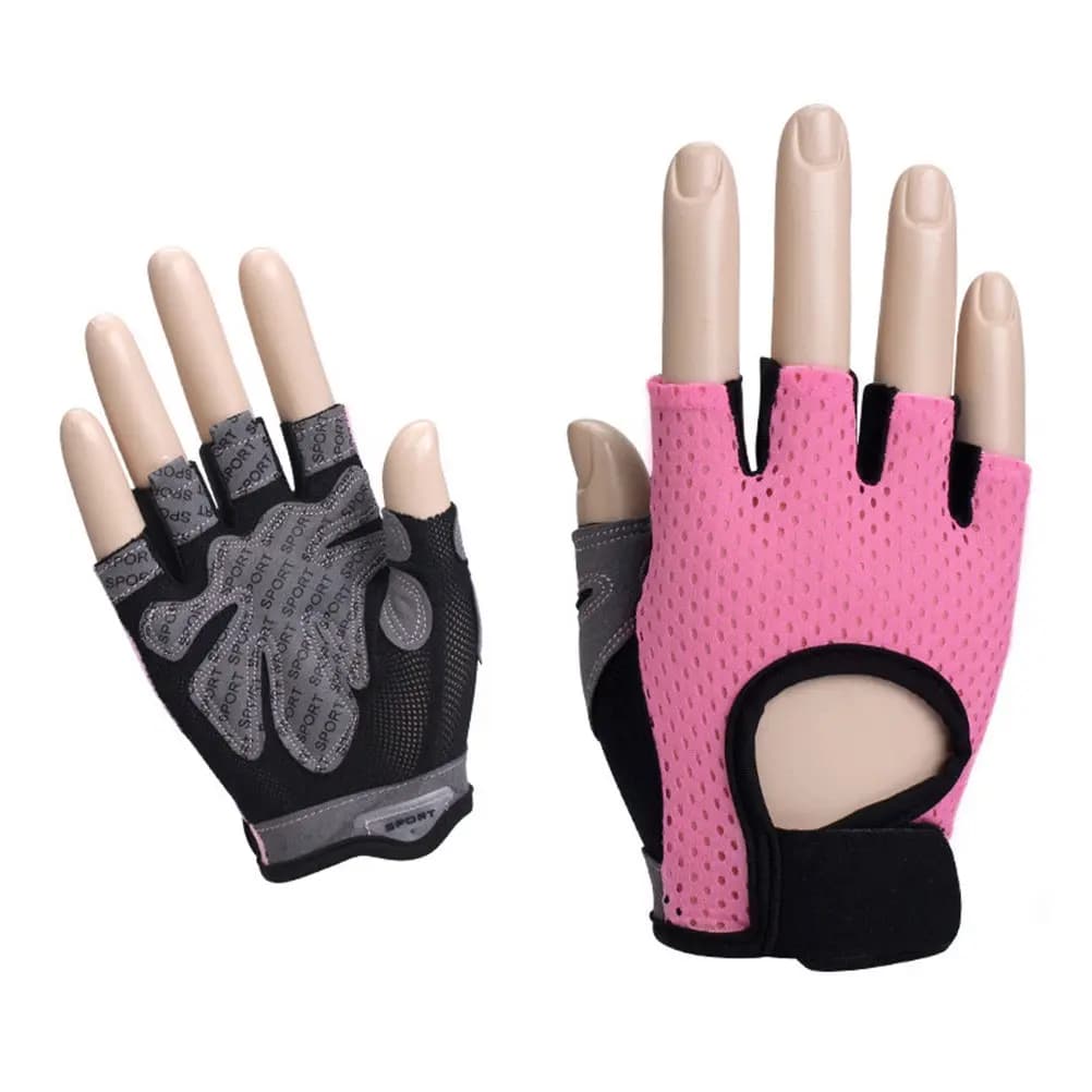 Guanti da palestra da donna a mezze dita con fori per le dita, per allenamento di forza, sollevamento pesi, esercizi con manubri, palmo in silicone antiscivolo