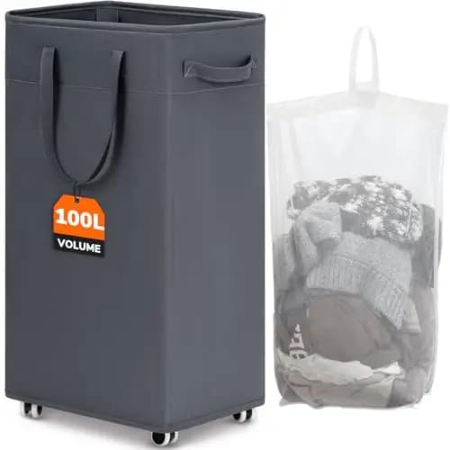 CHICVITA Cesto Portabiancheria con Ruote da 100L, Grande Cesto Pieghevole con Sacca Lavabile Rimovibile, Ideale per Angoli