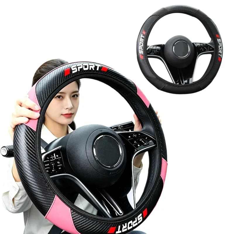 Sport Style Car Steering Wheel Cover Universal 38cm Non‑Slip Leather Auto Steering Wheel Protector Car Interior Accessories