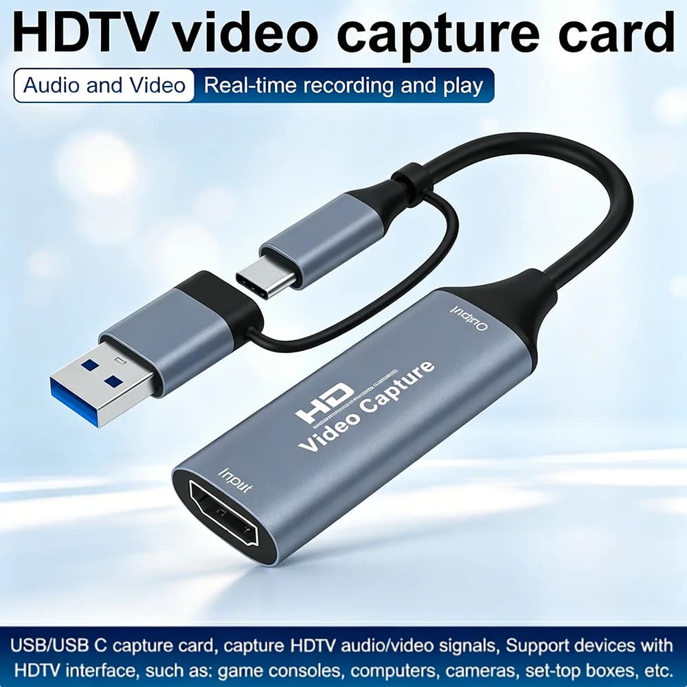1080P 4K HDMI to USB A/USB C Capture Card USB2.0 Capture Video Audio Recording 2 in 1 Adapter For OBS Studio PotPlayer QT Player