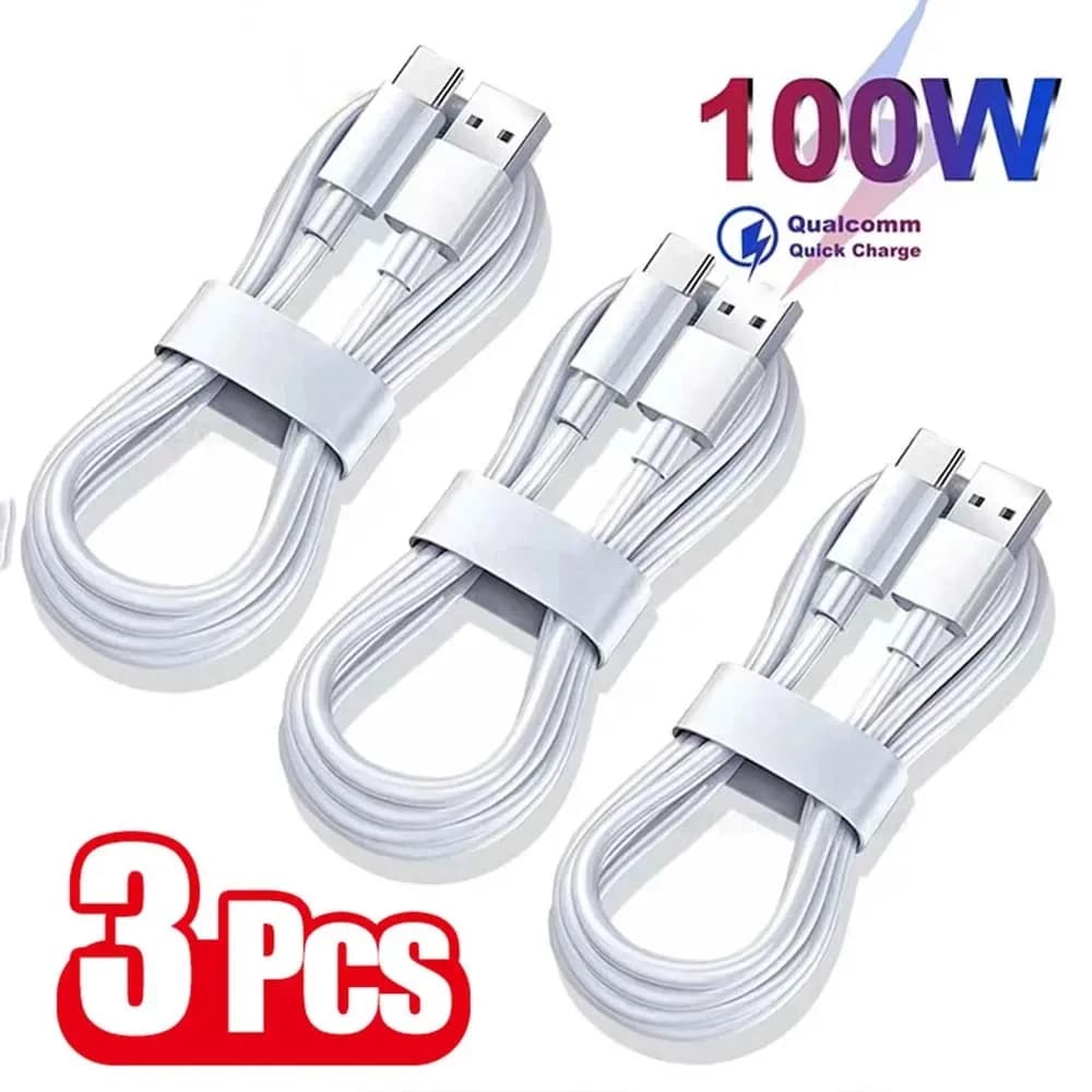 3PCS 100W 6A USB Tipo C Cavo USB Linea di ricarica super veloce per Xiaomi Samsung Huawei Honor Cavi USB C a ricarica rapida Cavo dati