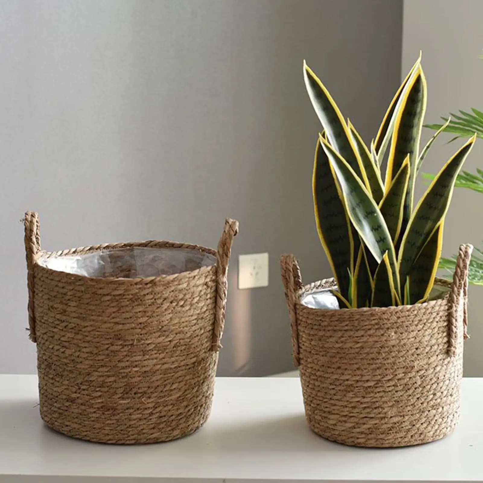 Wicker Plant Basket with Handles Basket Flowerpot Planter Woven Rattan Plant Pot Straw Planter Grocery Toy Storage