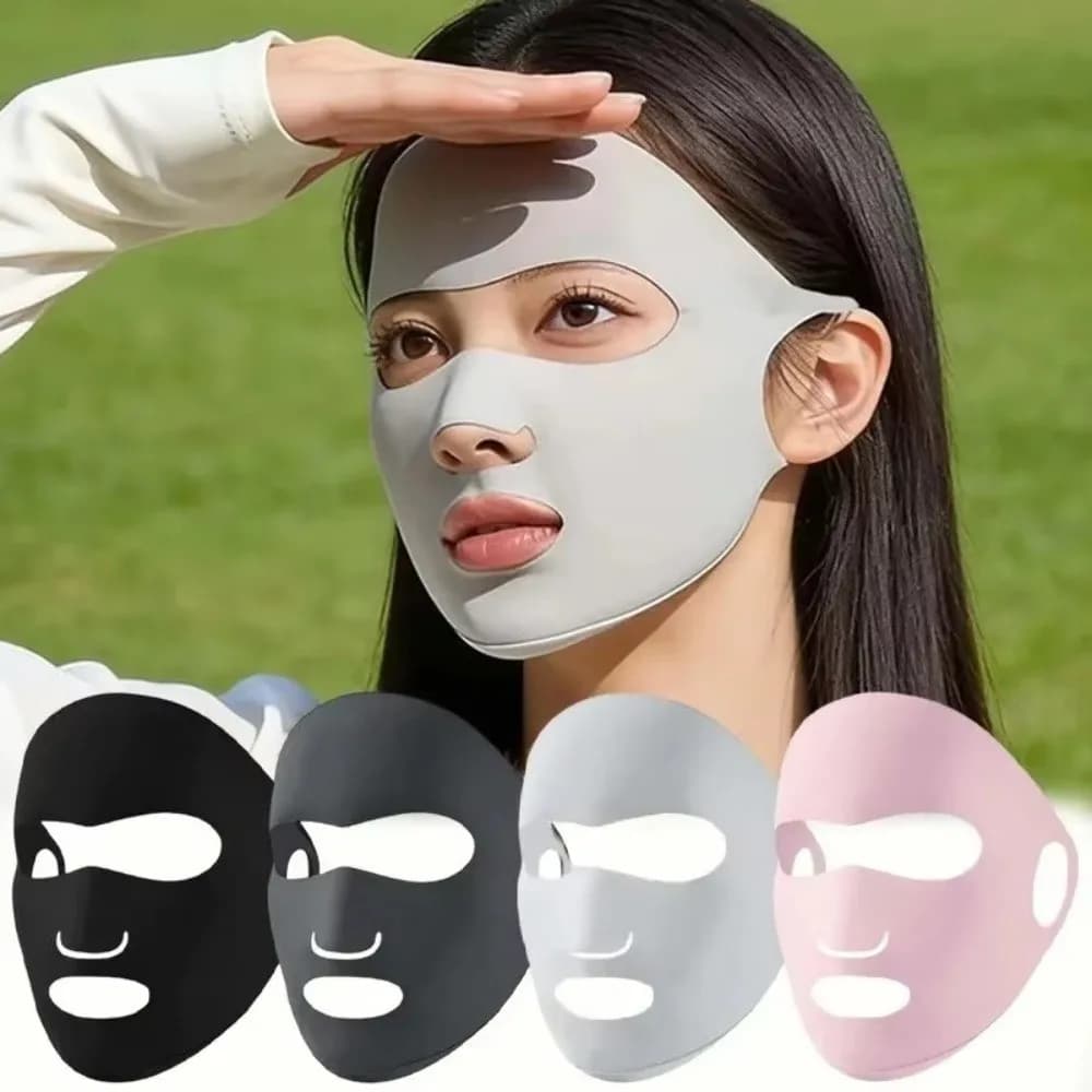 Cool Ice Silk Sun Protection Mask Full Face Breathable Anti-UV Neck Scarf Adjustable Sunscree Sunshade Face Mask Cycling