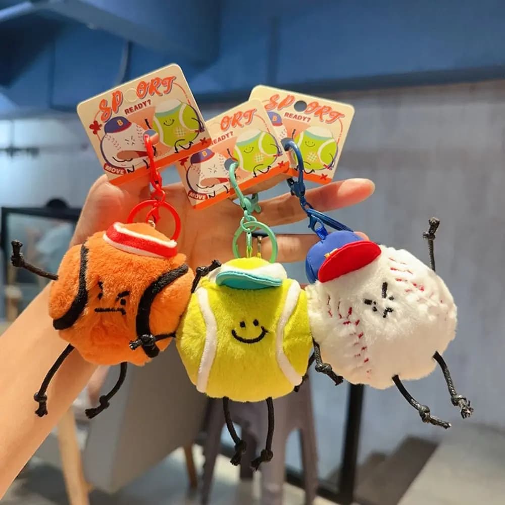 Single Keychain Sport Series in Plush: Baseball, Tennis, Basketball Cartoon pendant
