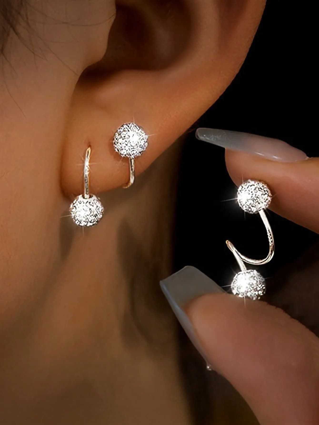Pine Earrings with Double Sfera di Strass a Forma di S for Women, Lussuosi and Sparkling Earrings