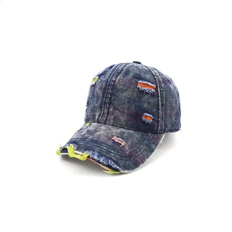 Distressed Washed Denim Baseball Cap Unisex Casual Snapback Hat Streetwear Fashion Accessory