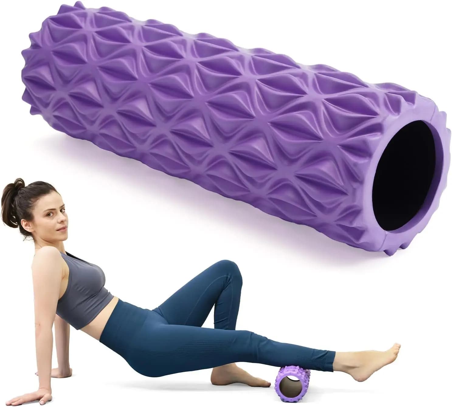 Rullo in schiuma da 15 pollici - Massaggiatore muscolare per rilascio miofasciale, esercizio fisico, yoga e stretching (Viola)