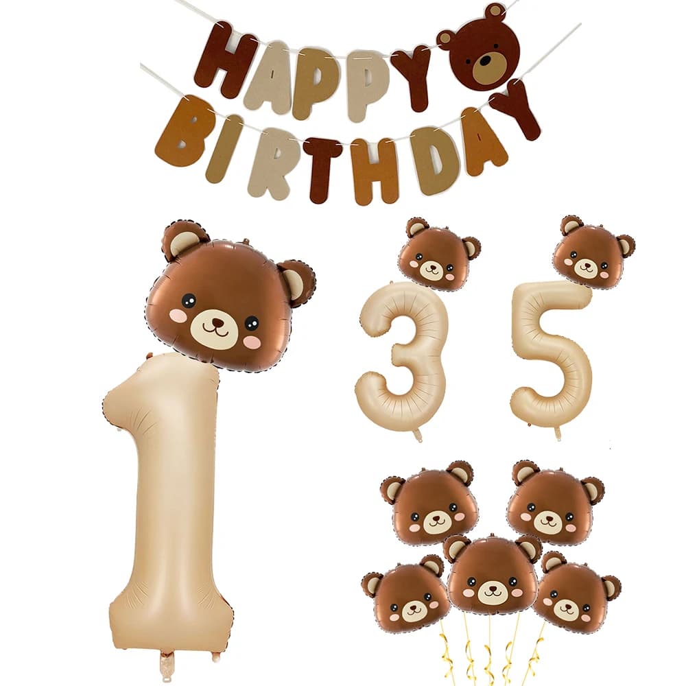 Palloncino con orsacchiotto marrone Set di palloncini con numero di orso per bambini Ragazzo Orso Decorazione per feste di compleanno Matrimonio Baby Shower Decorazioni per feste