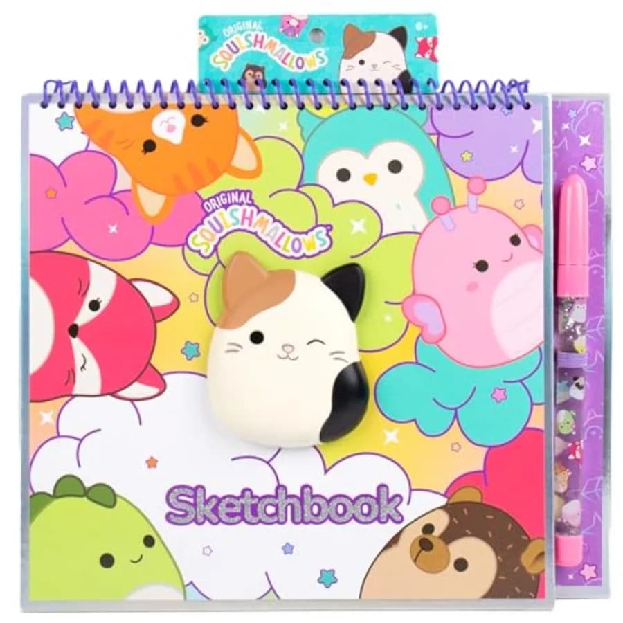 Original Squishmallows Sketchbook, Over 20 Stationery Supplies, Features Squishmallows Scrapbook Stickers, Cam The Cat Fidget T
