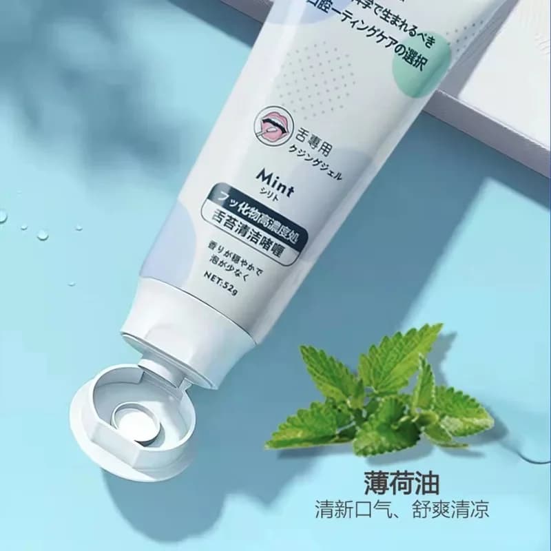 Rivestimento della lingua Gel detergente igiene orale alito fresco raschietto per lingua spazzolino due in uno pennello Gel pasta sbiancante naturale delicato