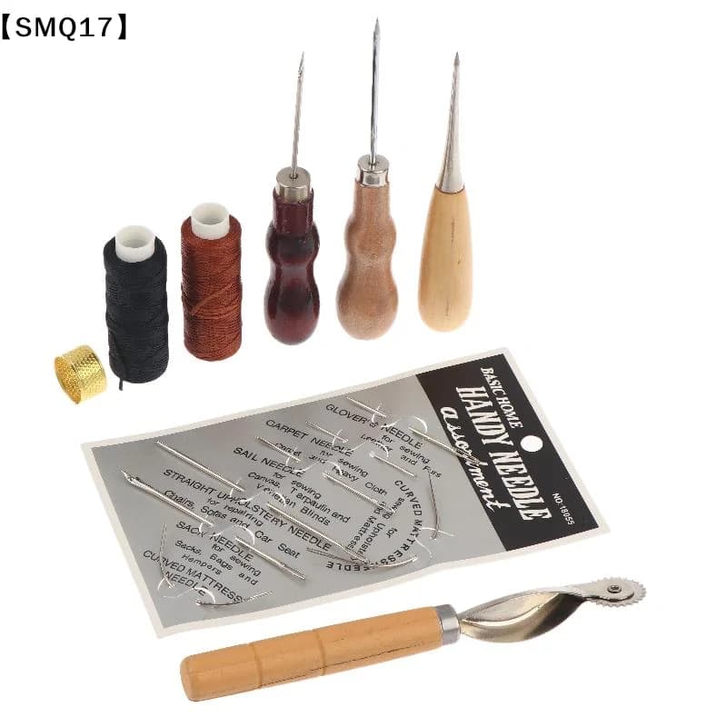 Leather Sewing Tools Kit Wooden Handle Needles Awl Waxed Thread Stitching Groover Thimble DIY Craft Hand Stitching Repair【SMQ】