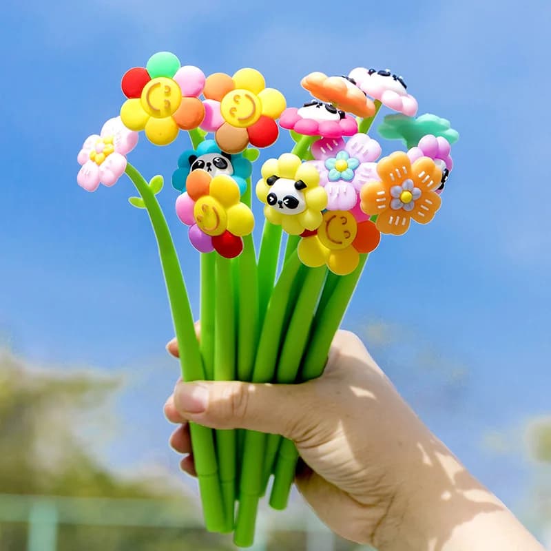 12 pezzi di cartoni animati creativi per la riduzione dello stress, shaker per fiori, penna neutra, articoli di cancelleria per scrittura