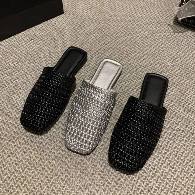 Mules da Donna Intrecciate con Punta Chiusa, Ciabatte Slingback Slip-On Semplici, Scarpe Primavera Autunno, Zapatos De Mujer