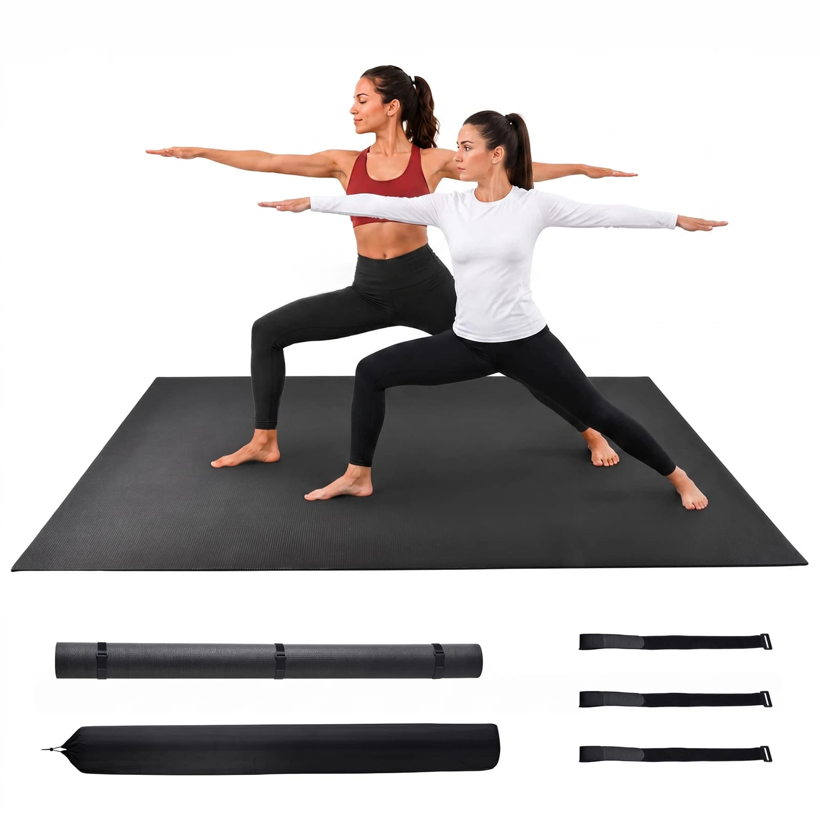 Extra Large Double Yoga Mat 8x6 feet Foldable Non-Slip PVC Exercise Mat 7mm Thick Shock Absorbing Cushion for Pilates Stretching Fitness Home Gym Couple Workout Portable Easy Storage Travel Mat for Men Women