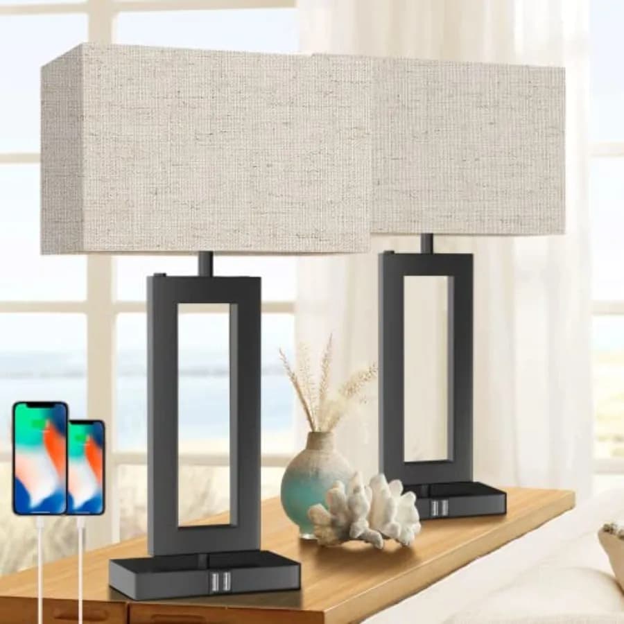 Set di 2 Lampade da Tavolo Alte per Soggiorno, Moderne Lampade da Comodino con 2 Porte USB, Dimmerabili a 3 Livelli con Controllo Touch