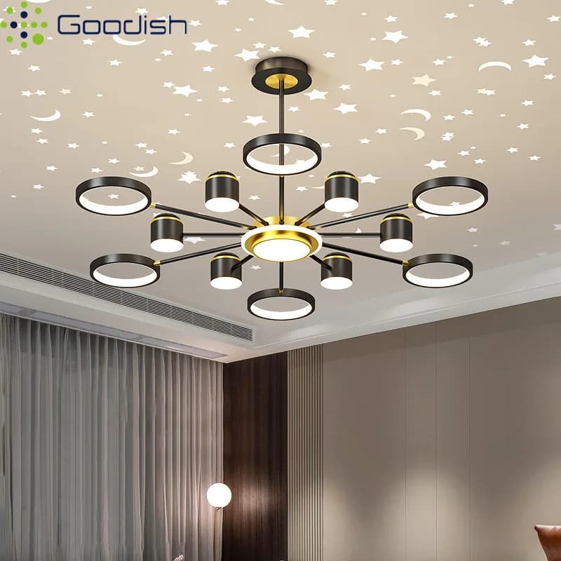 Moderno lusso elegante cielo stellato anello atmosfera lampade a sospensione a LED arte creativa lampada per soggiorno decorazione domestica lampadario