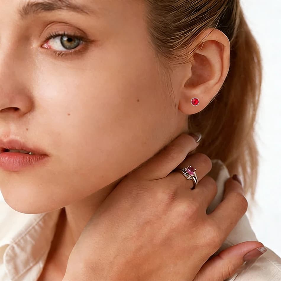 G23 Titanium Studs Earrings Hypoallergenic Piercing Women Dainty Red Zircon Stud Earrings Nickel Free Jewelry for Sensitive Ears