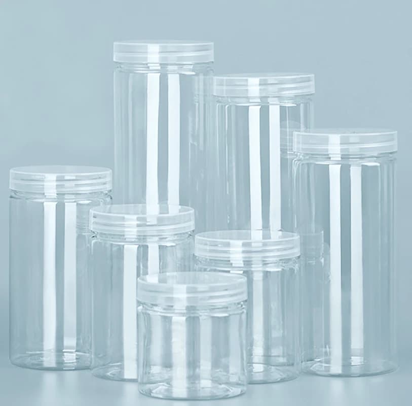 Bottiglia di imballaggio in plastica PET bottiglie di tenuta vuote trasparenti secchio circolare barattolo di biscotti contenitore per serbatoio di tenuta per uso alimentare