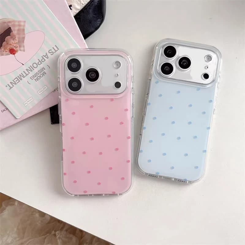Custodia per telefono coreana stile Ins, semplice, blu, rosa, a pois, con cartone animato, per iPhone 17 Air 16 15 14 13 12 11 Pro Max Plus, cover Y2K carina