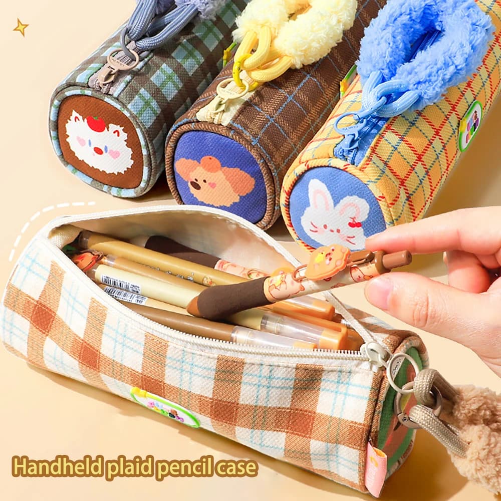 Astuccio portapenne nuovo, elegante e antiurto, con motivo a griglia, portatile, regalo per studenti.