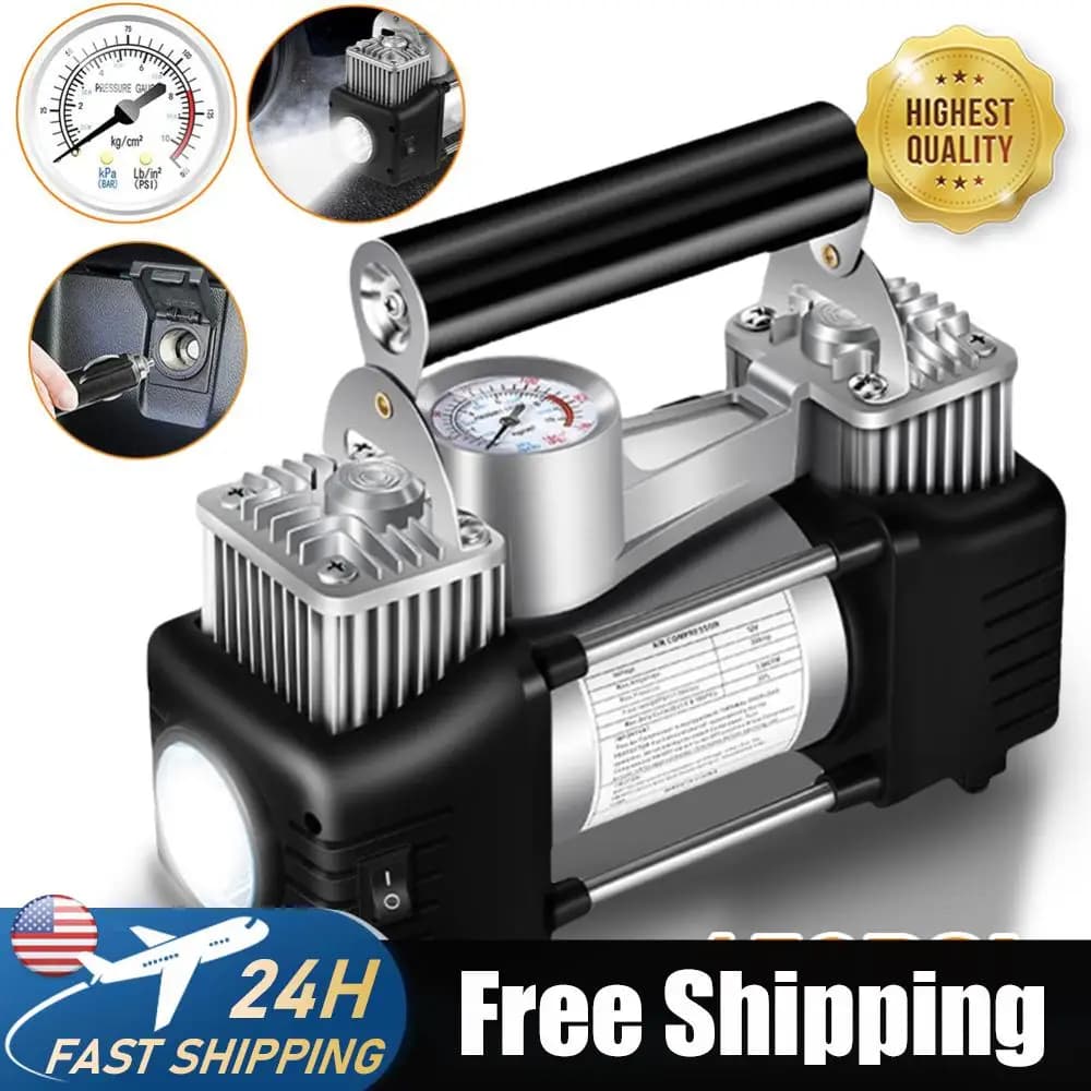 Compressore d'aria per auto e camion 12V, gonfiatore pneumatici a doppio cilindro per impieghi gravosi, 150PSI, gonfiatore elettrico per pneumatici auto, pompa di gonfiaggio per autoveicoli