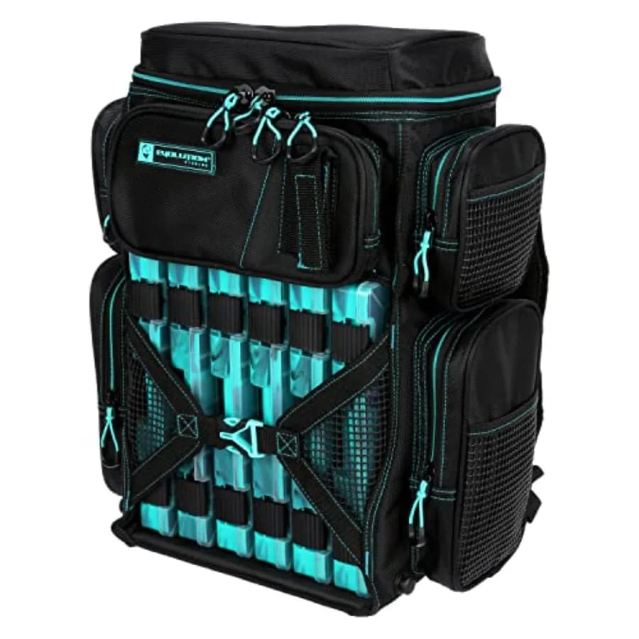 Zaino da Pesca Serie Evolution Drift con 6 Vassoi Porta Attrezzatura, Resistente, Impermeabile, Nero, per Uso Esterno