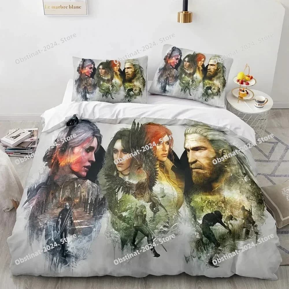 Set letto stampato The Witchers stampato in 3D Copripiumino Federa Set biancheria da letto Lenzuolo Copripiumino Completo Queen King Size