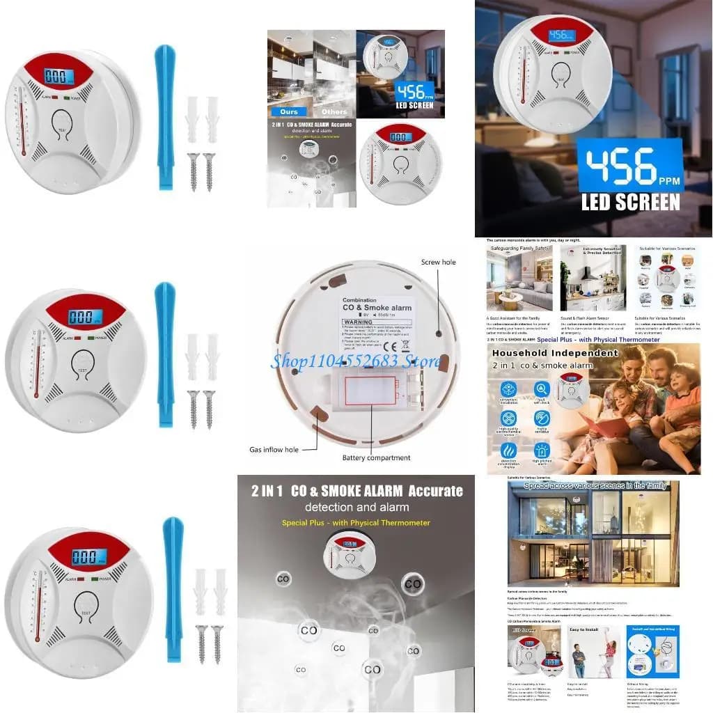 Y6GD Rilevatori fumo e Co 2 in 1 Allarme incendio per cucina familiare Allarme monossido carbonio