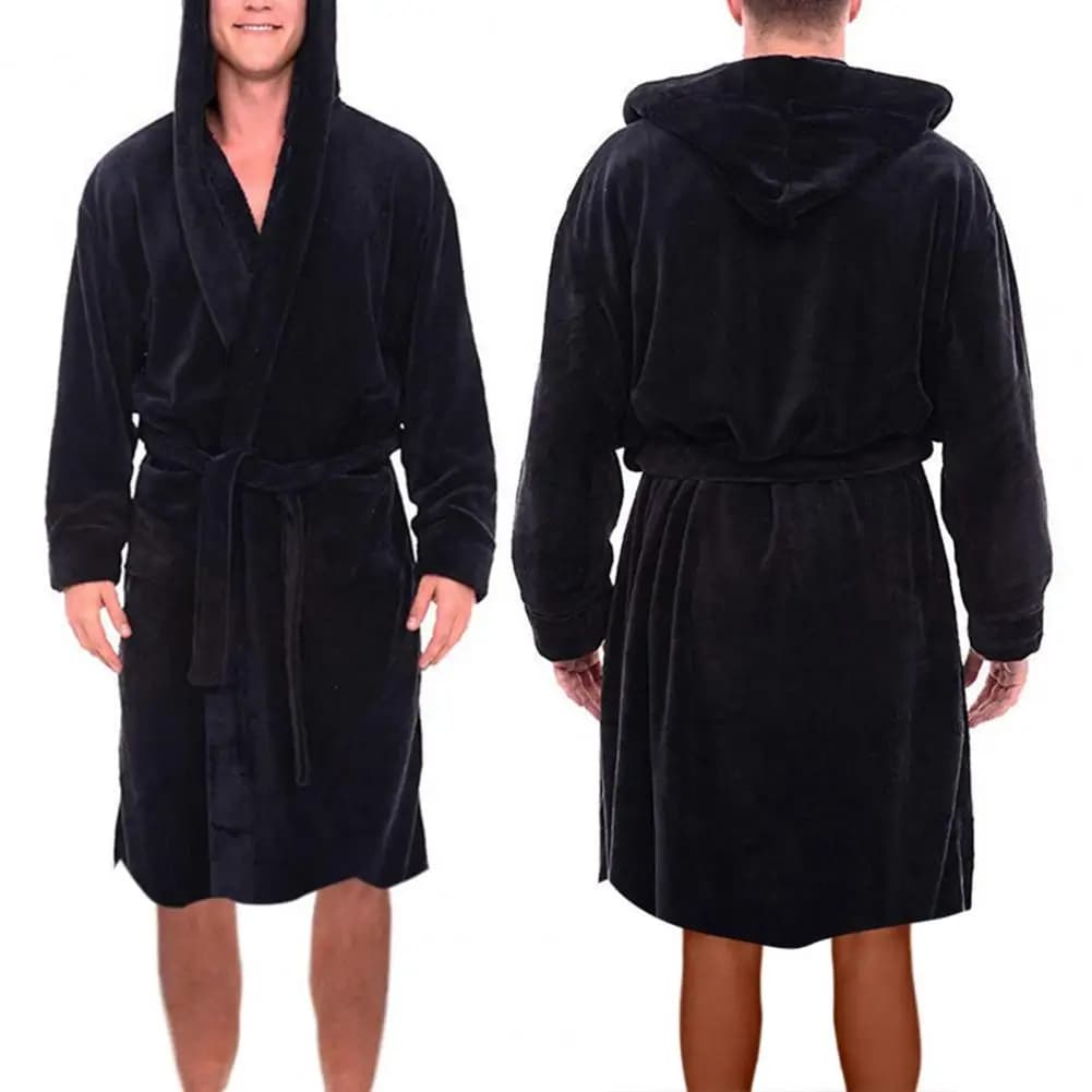 Robe pajamas pocket that touches the skin men's open stitch thick plush nightdress robe men's pyjamas antifreeze bathrobe