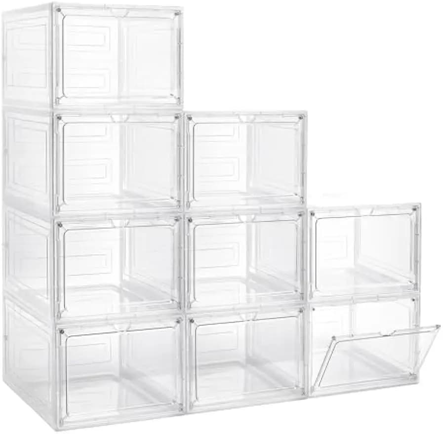 Confezione da 9 contenitori portaoggetti in plastica trasparente con coperchi magnetici, scatola organizer impilabile da 19 Qt per l'home office