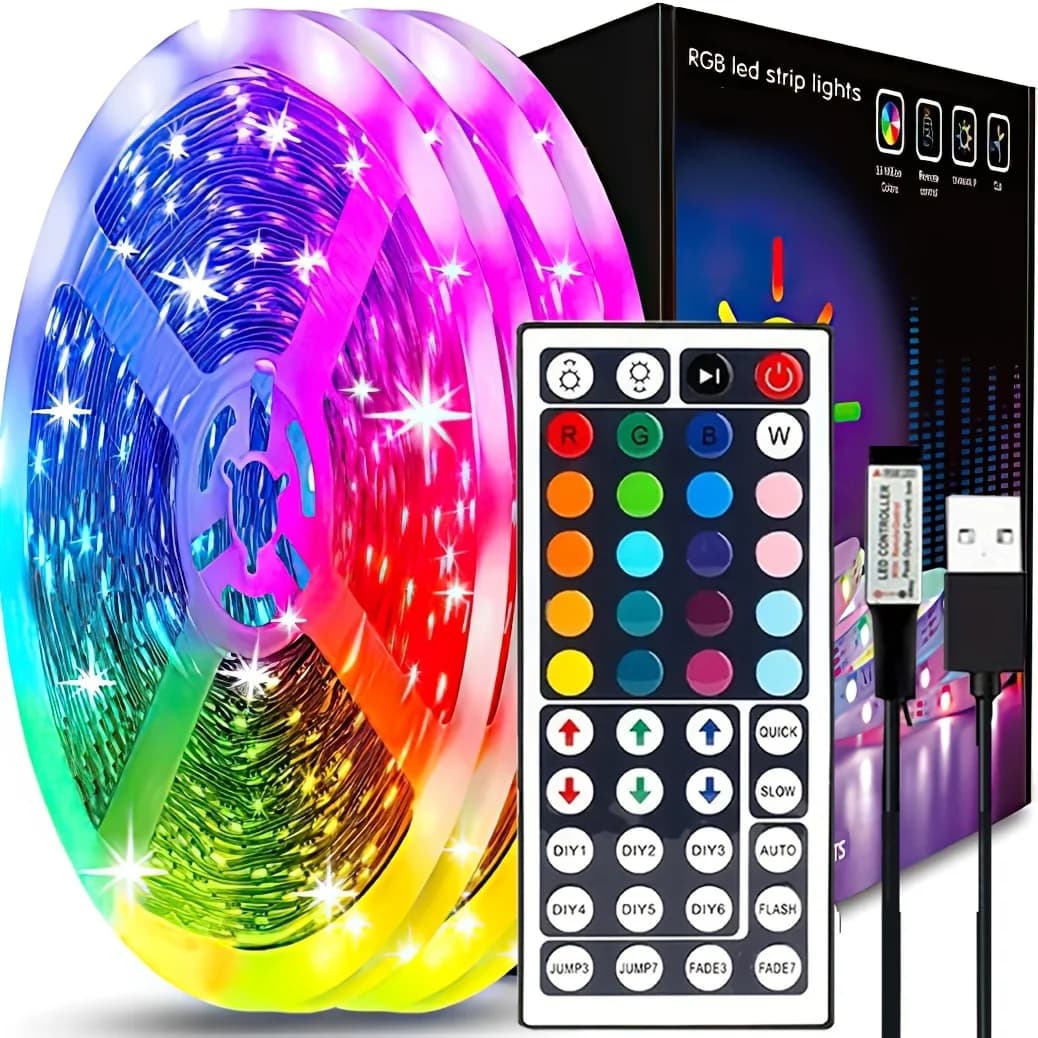 Strisce LED USB con Telecomando a 44 Tasti, 5m 10m 20m, Nastro LED RGB per Decorazione di Stanze, Camere da Letto, Feste, Retroilluminazione TV, Regalo