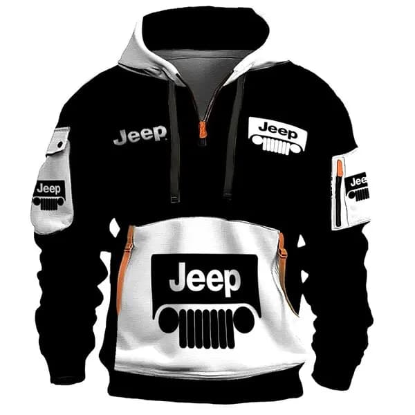 Abbigliamento da competizione rally per uomo - Felpa con cappuccio Jeep multitasche con cerniera, per l'esportazione. Maglia da football americano 3D alla moda