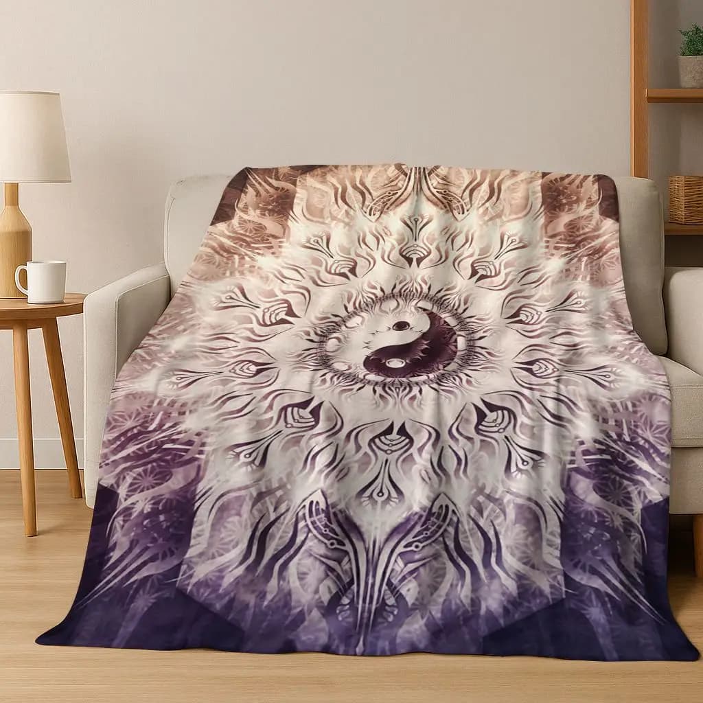 Nature Balance Yin Yang Tai Chi Coperta di flanella energetica bianca nera, coperta morbida e accogliente per la copertura del divano letto della camera da letto di casa