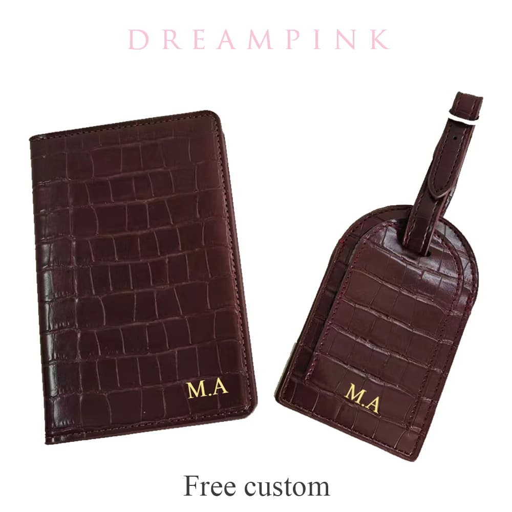 Set di Etichette per Bagagli e Porta Passaporto in Pelle PU con Design Coccodrillo, Accessori da Viaggio di Lusso Personalizzabili