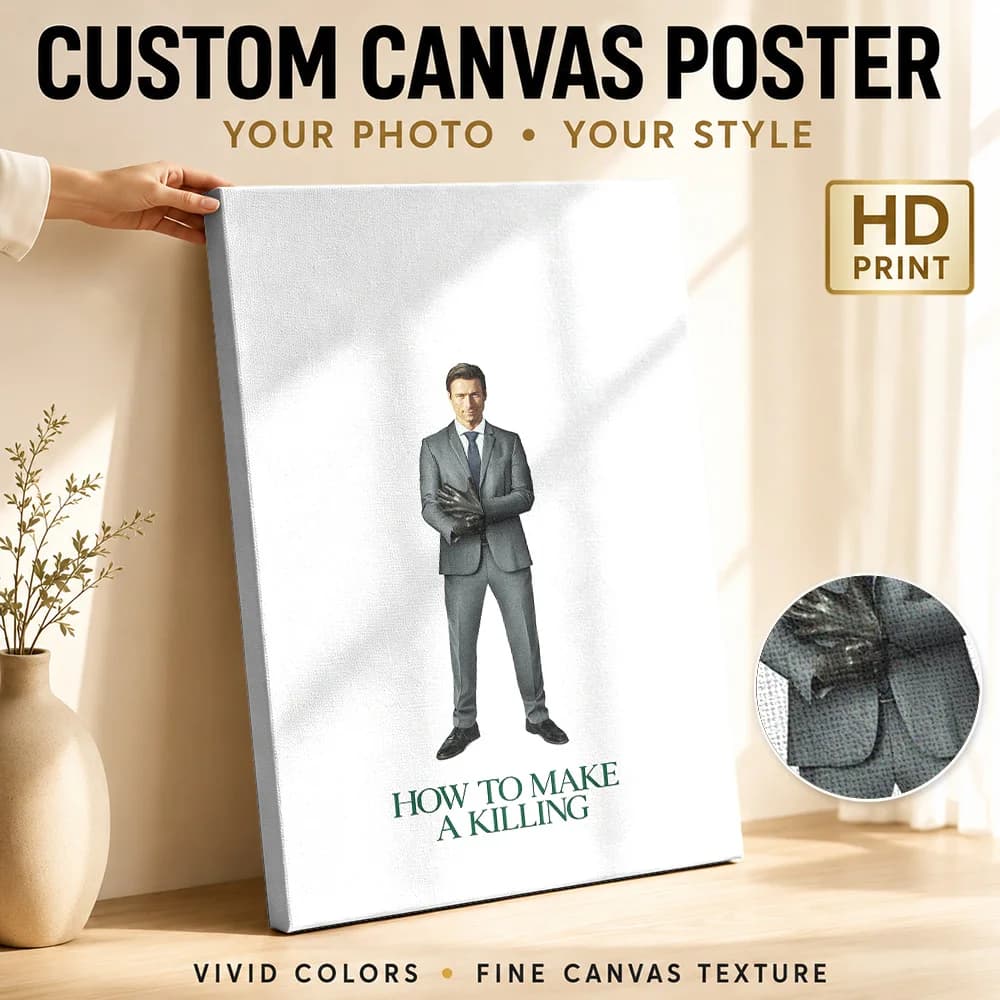 Man in Suit with Gloves Framed Canvas Print Poster Customized Photo Modern Pop Culture Wall Paintings Decoration for Game Room