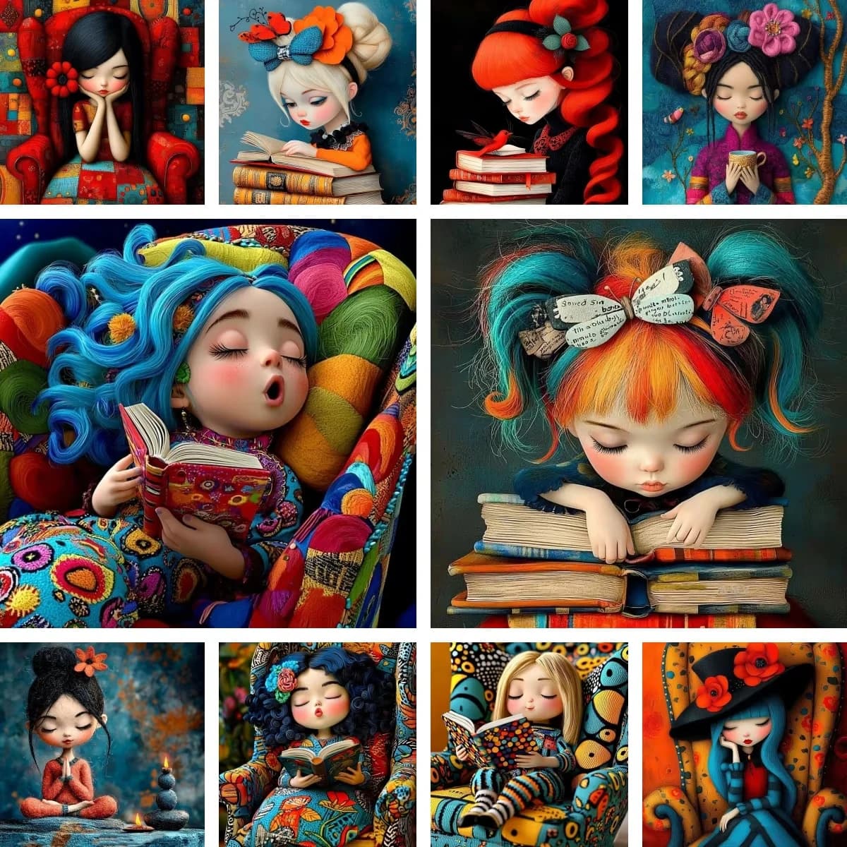 Poster Mosaico Diamantato Fai da Te, Immagine Ragazza con Libro, Strass, Ricamo a Diamante, Punto Croce, Artigianato per Momenti di Relax