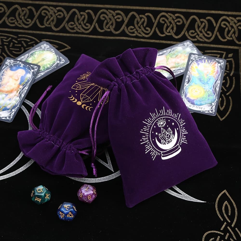 5 pieces tarot stocking velvet bag with leather pocket embossed board game card embroidery package supplies for witchcraft for altar tarot box