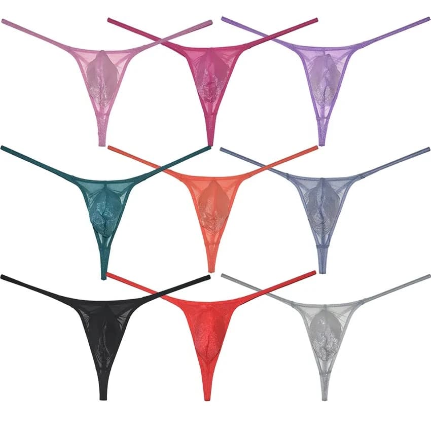 Perizoma da uomo in filato di vetro a rete trasparente slip bikini intimo custodia rigonfia T-back Tangas maschio perizoma lingerie costume da bagno da spiaggia organdy