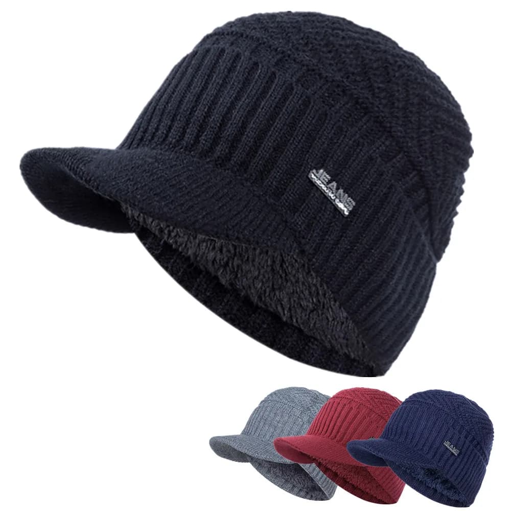 Unisex warm winter hats Elegant soft cap lined with fur with thick winter visor knitted hats for men and women Dropshipping