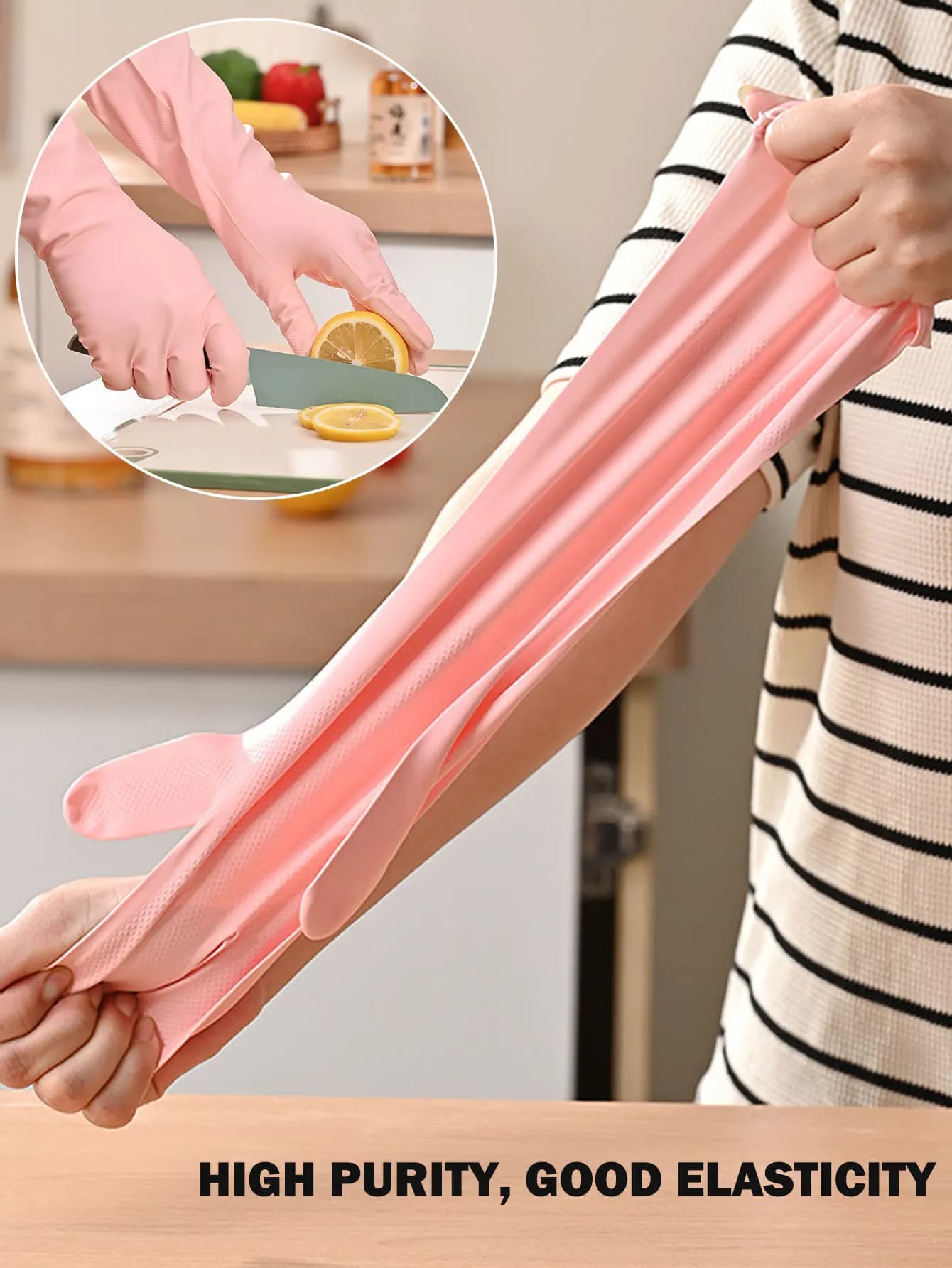 1/2/3 paia di guanti per la pulizia della cucina in lattice nitrile spesso impermeabile - Impugnatura antiscivolo per cucina, lavanderia e bagno (rosa)